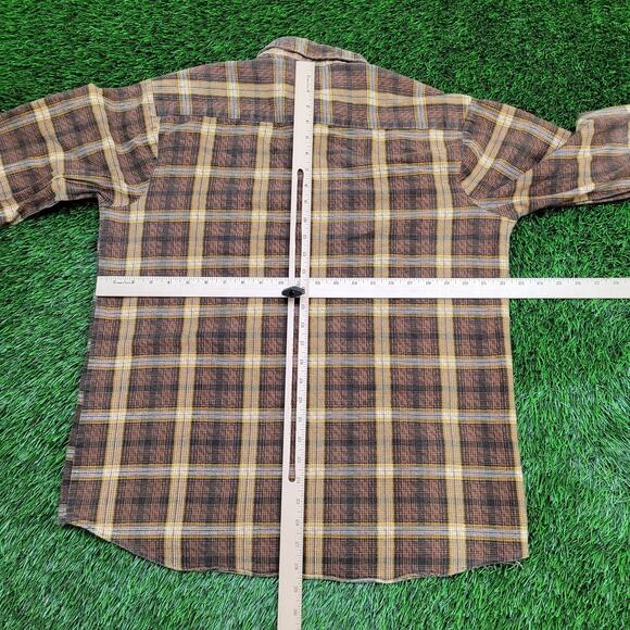 Vintage 90s Ozark-Trail Plaid Western Shirt M/L 22x28 Brown Rugged Cowboy - Picture 3 of 13